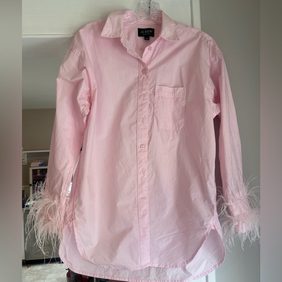 J. Crew Pink Button Down Shirt with Feather Cuffs - Picture 2 of 7